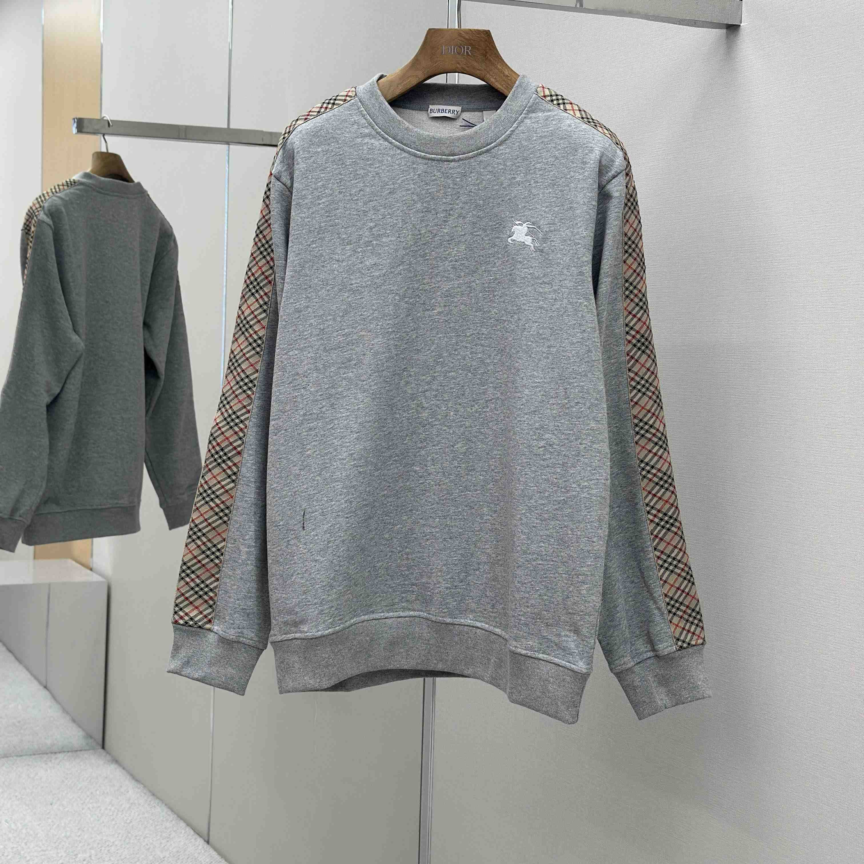 Burberry Check Trim Cotton Sweatshirt - FashionPlug