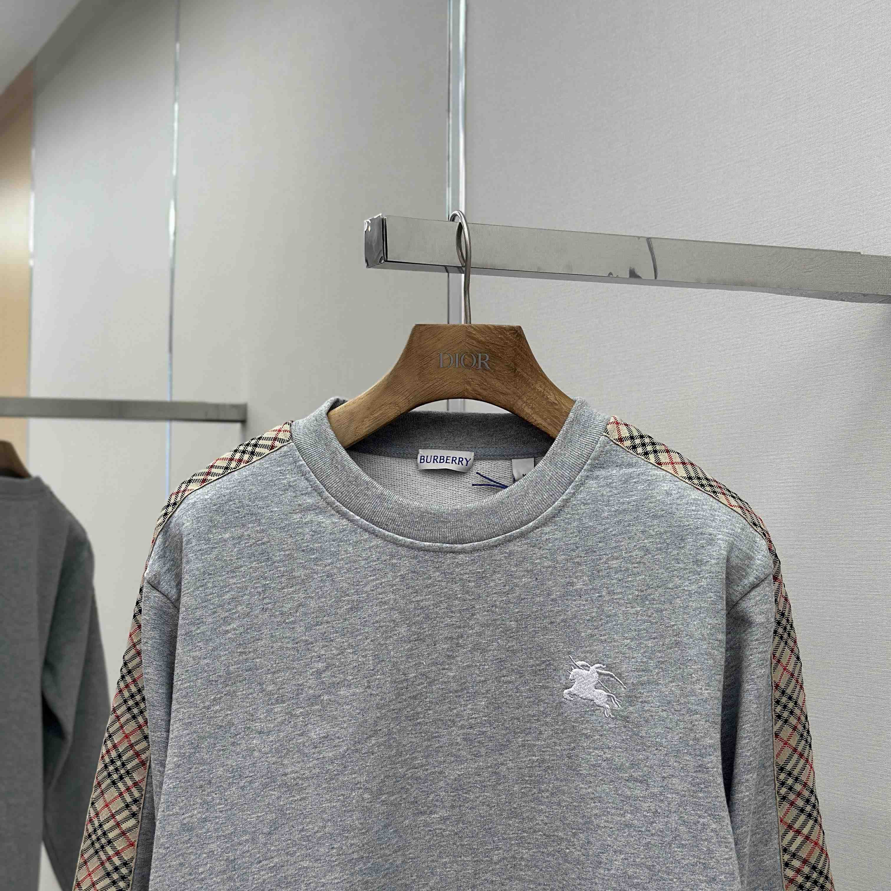 Burberry Check Trim Cotton Sweatshirt - FashionPlug