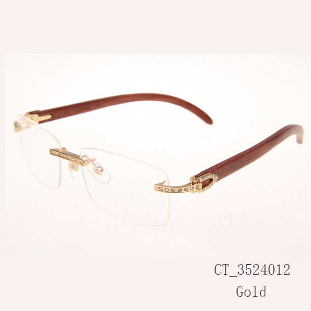 Cartier CT_3524012 Diamond Wood Eyeglasses In Gold - FashionPlug
