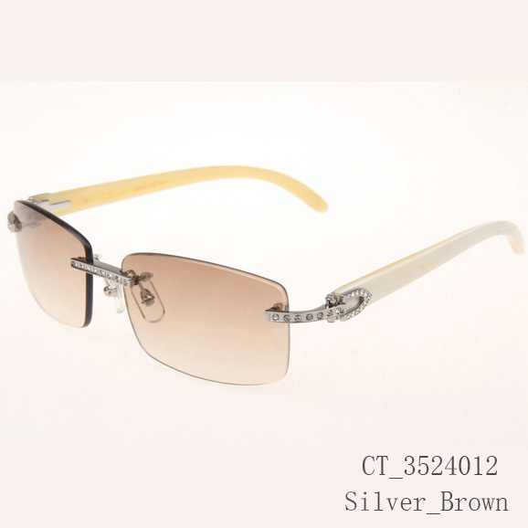 Cartier CT_3524012 Diamond White Buffalo Sunglasses In Silver Brown - FashionPlug