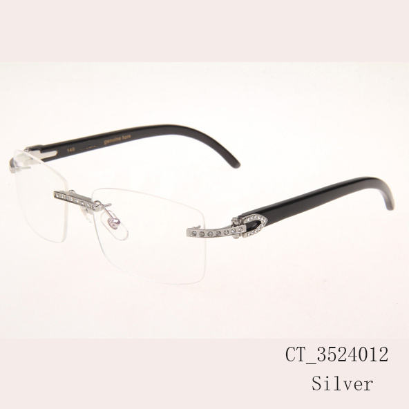 Cartier CT_3524012 Diamond Black Buffalo Eyeglasses In Silver - FashionPlug