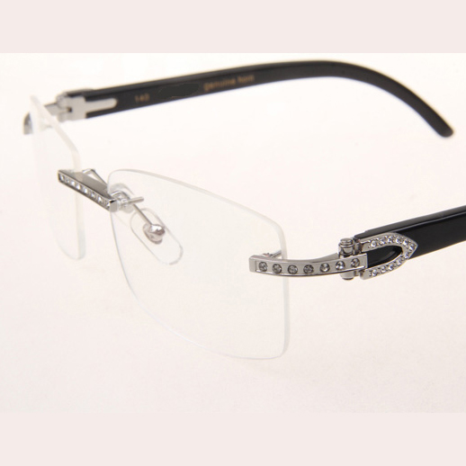 Cartier CT_3524012 Diamond Black Buffalo Eyeglasses In Silver - FashionPlug