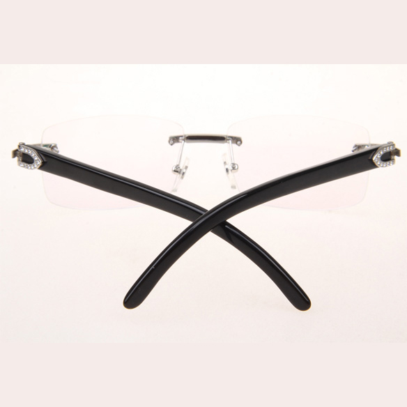 Cartier CT_3524012 Diamond Black Buffalo Eyeglasses In Silver - FashionPlug