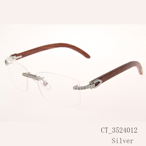 Cartier CT_3524012 Diamond Wood Eyeglasses In Silver - FashionPlug