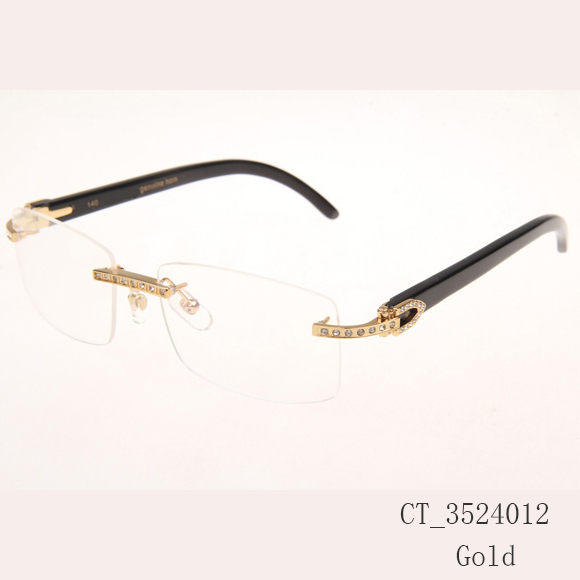Cartier CT_3524012 Diamond Black Buffalo Eyeglasses In Gold - FashionPlug