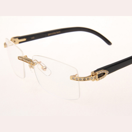 Cartier CT_3524012 Diamond Black Buffalo Eyeglasses In Gold - FashionPlug