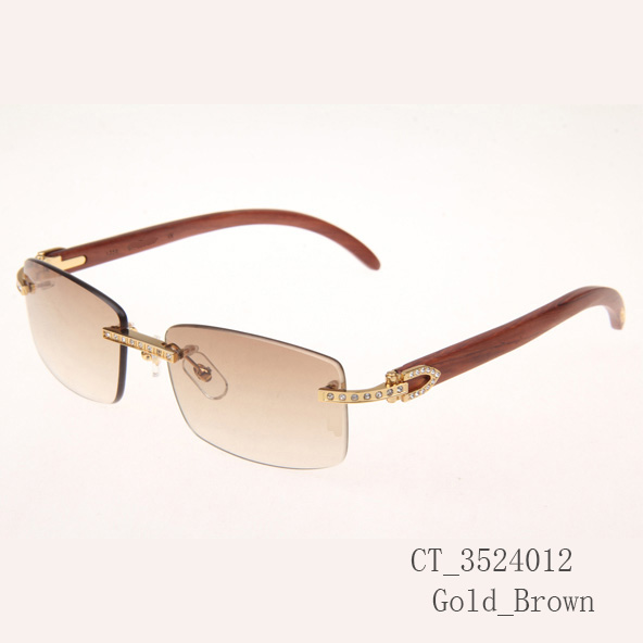 Cartier CT_3524012 Diamond Wood Eyeglasses In Gold_Brown - FashionPlug