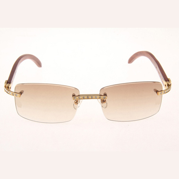 Cartier CT_3524012 Diamond Wood Eyeglasses In Gold_Brown - FashionPlug