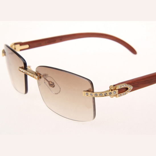 Cartier CT_3524012 Diamond Wood Eyeglasses In Gold_Brown - FashionPlug