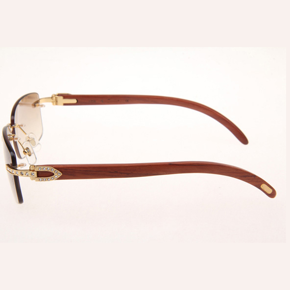 Cartier CT_3524012 Diamond Wood Eyeglasses In Gold_Brown - FashionPlug