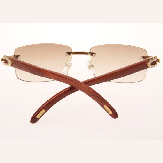 Cartier CT_3524012 Diamond Wood Eyeglasses In Gold_Brown - FashionPlug