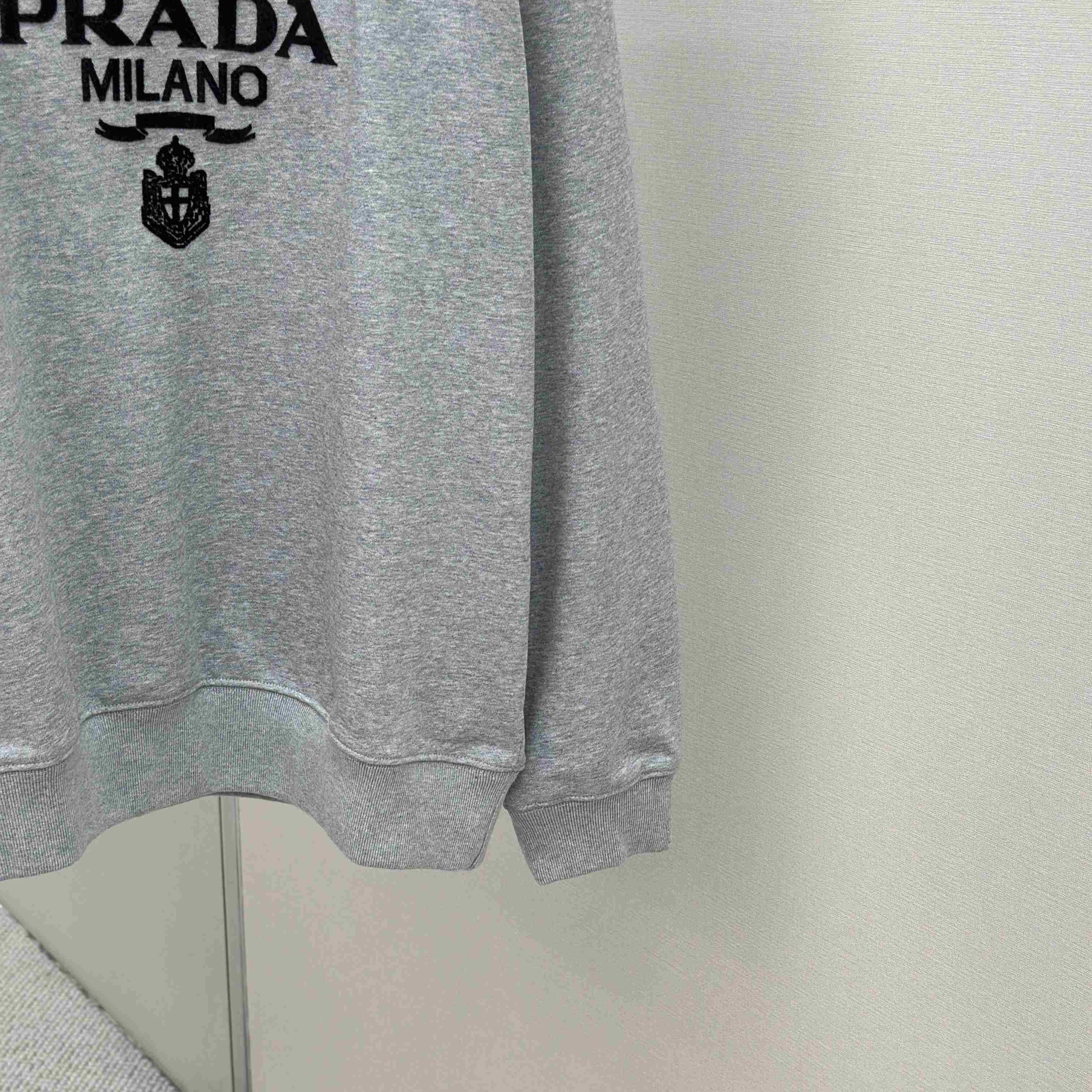 Prada Marble Gray Long-sleeved Cotton Polo Shirt - FashionPlug