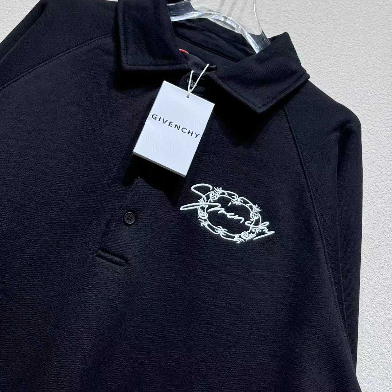 Givenchy Embroidered Logo Fleece Polo Sweatshirt In Black - FashionPlug