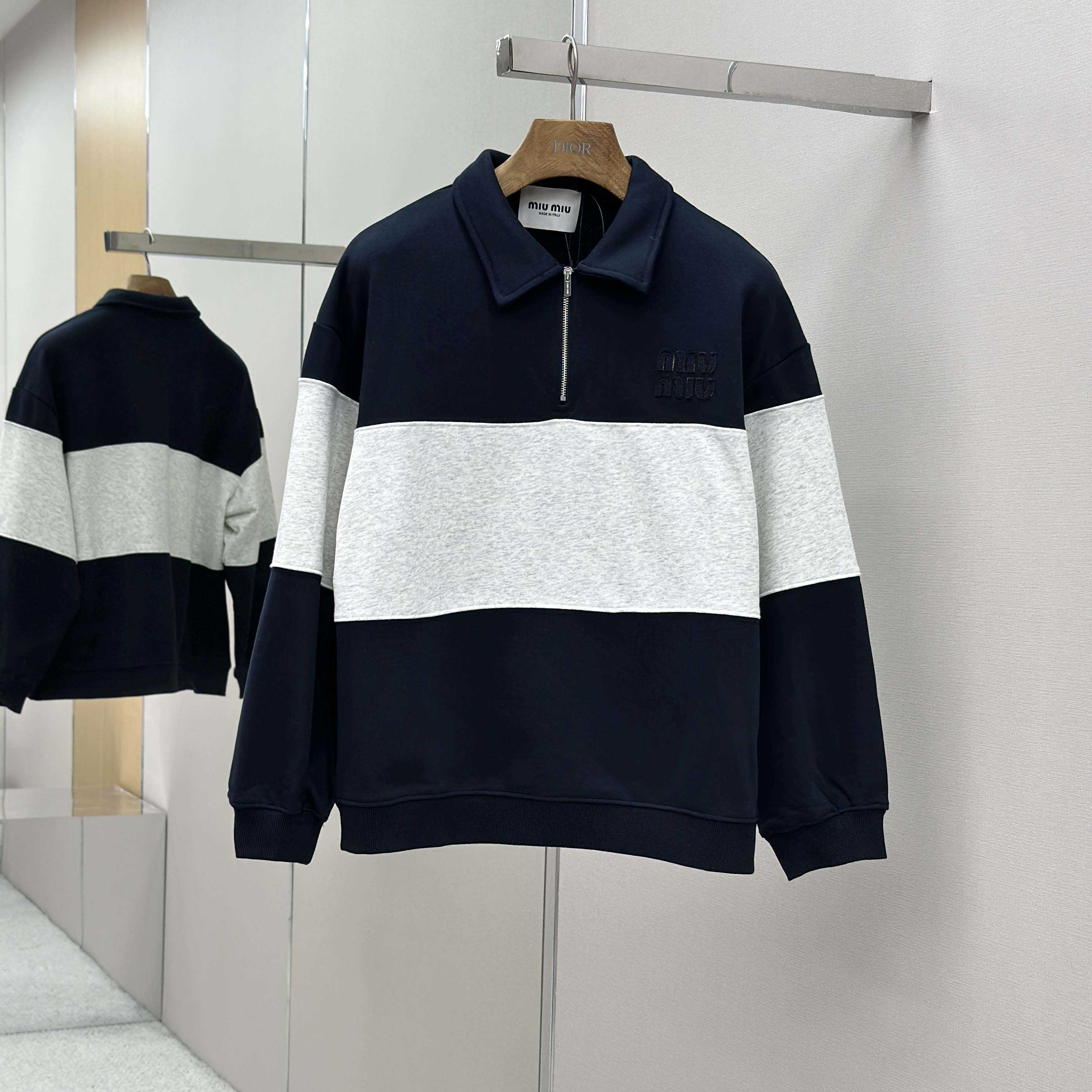 Miu Miu Half-zip Cotton Sweatshirt - FashionPlug
