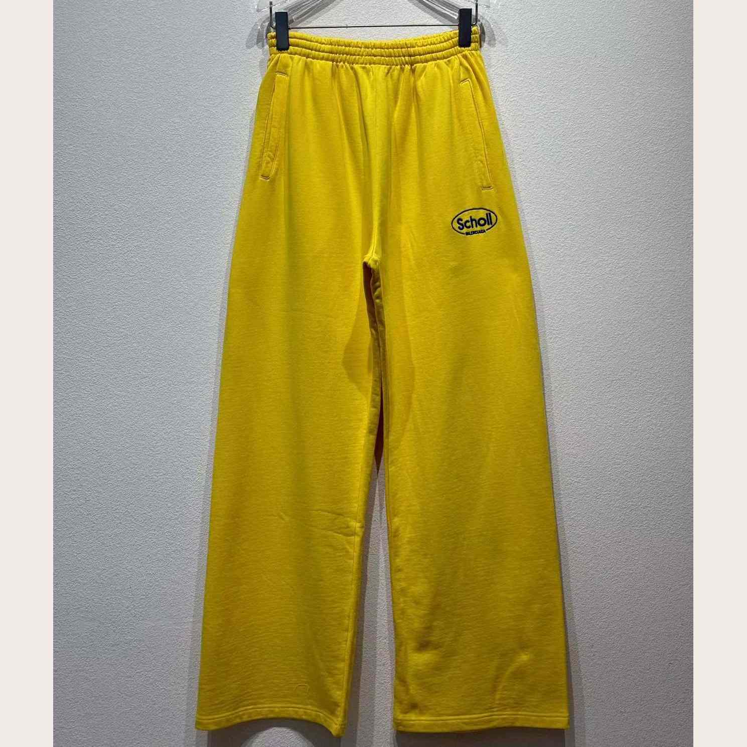 Balenciaga x Scholl Logo Embroidered Yellow Pants - FashionPlug