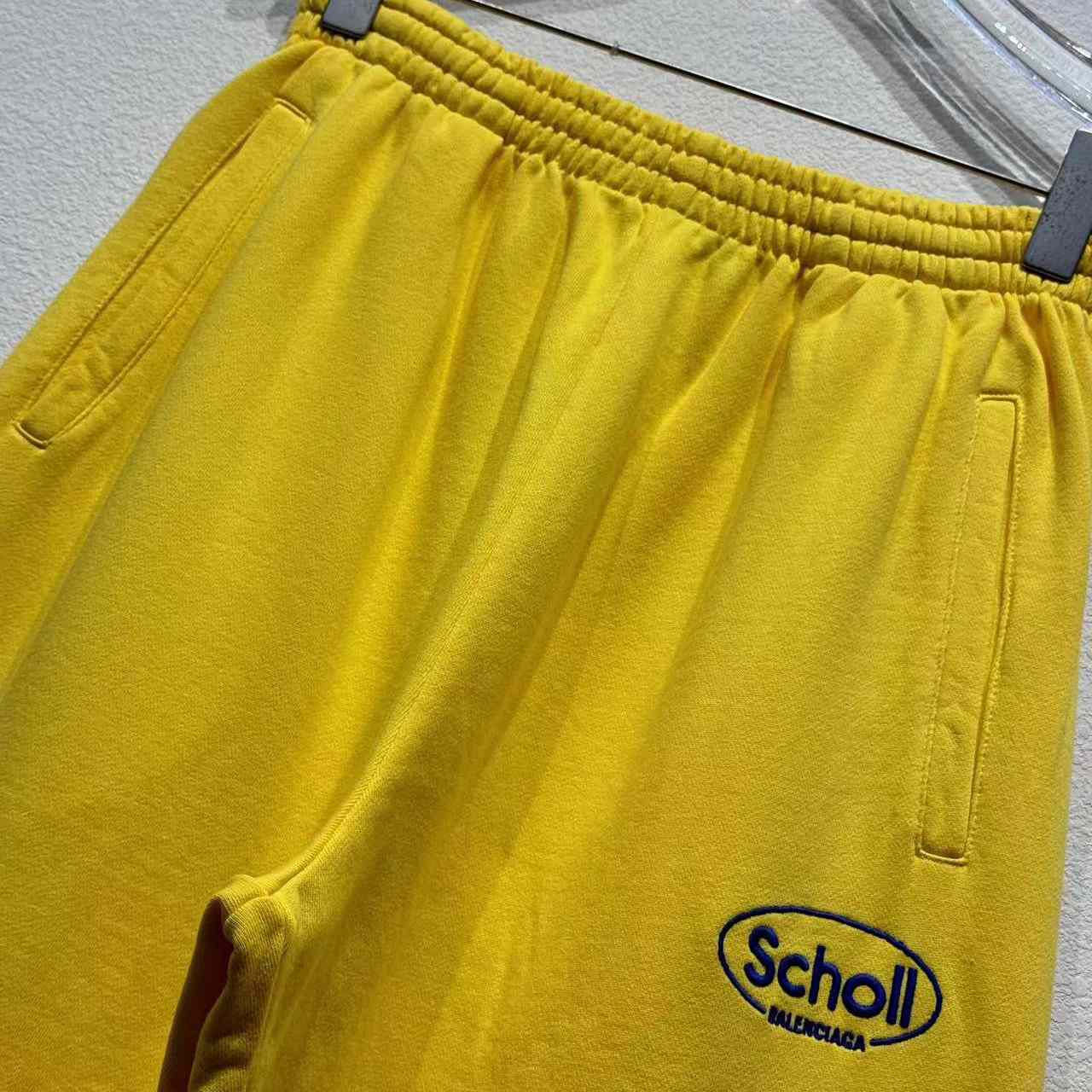 Balenciaga x Scholl Logo Embroidered Yellow Pants - FashionPlug