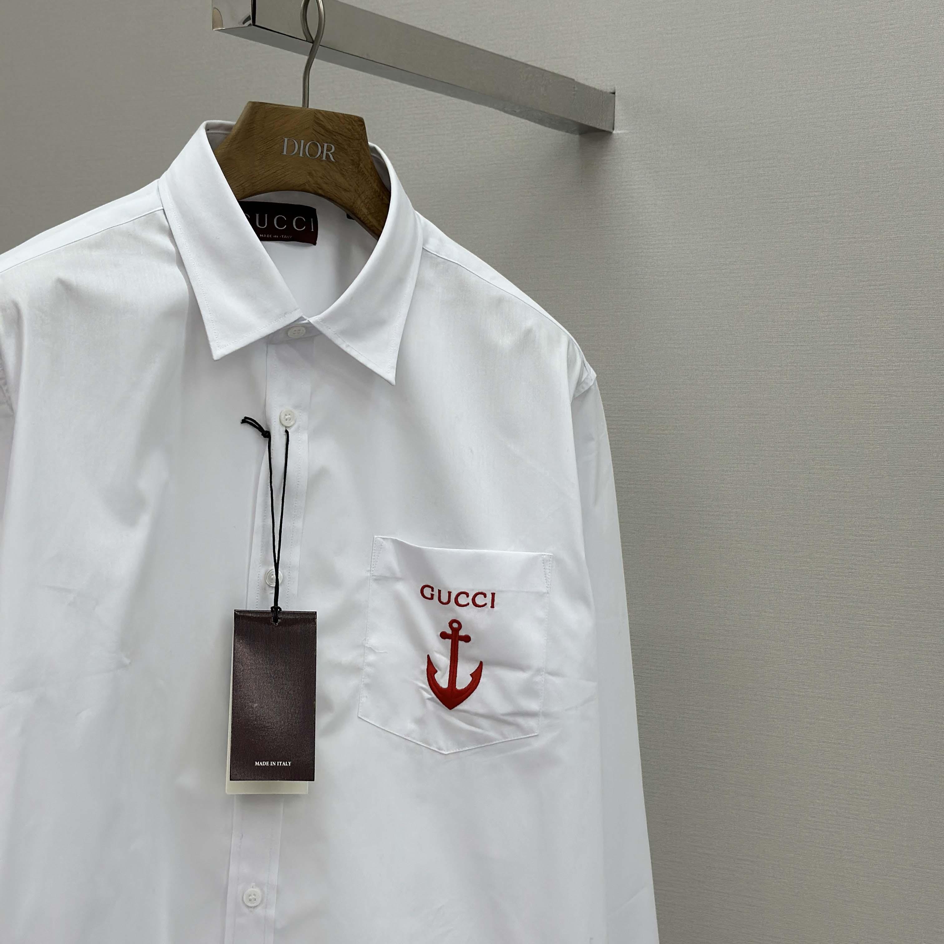 Gucci Cotton Poplin Shirt With Embroidery - FashionPlug