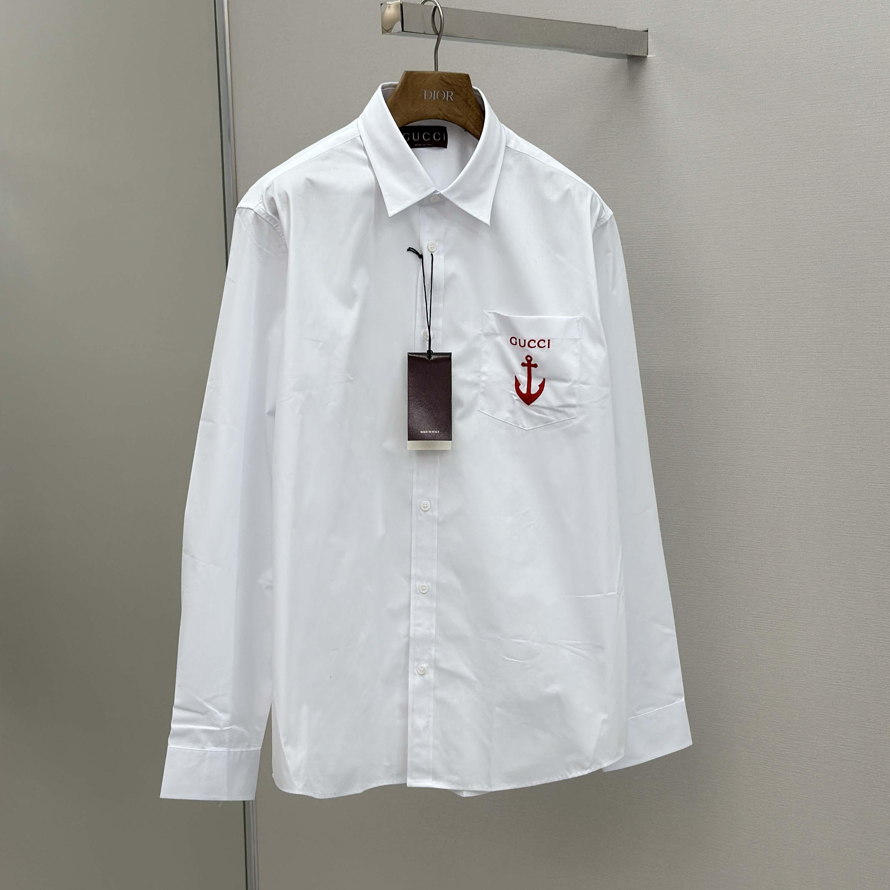 Gucci Cotton Poplin Shirt With Embroidery - FashionPlug