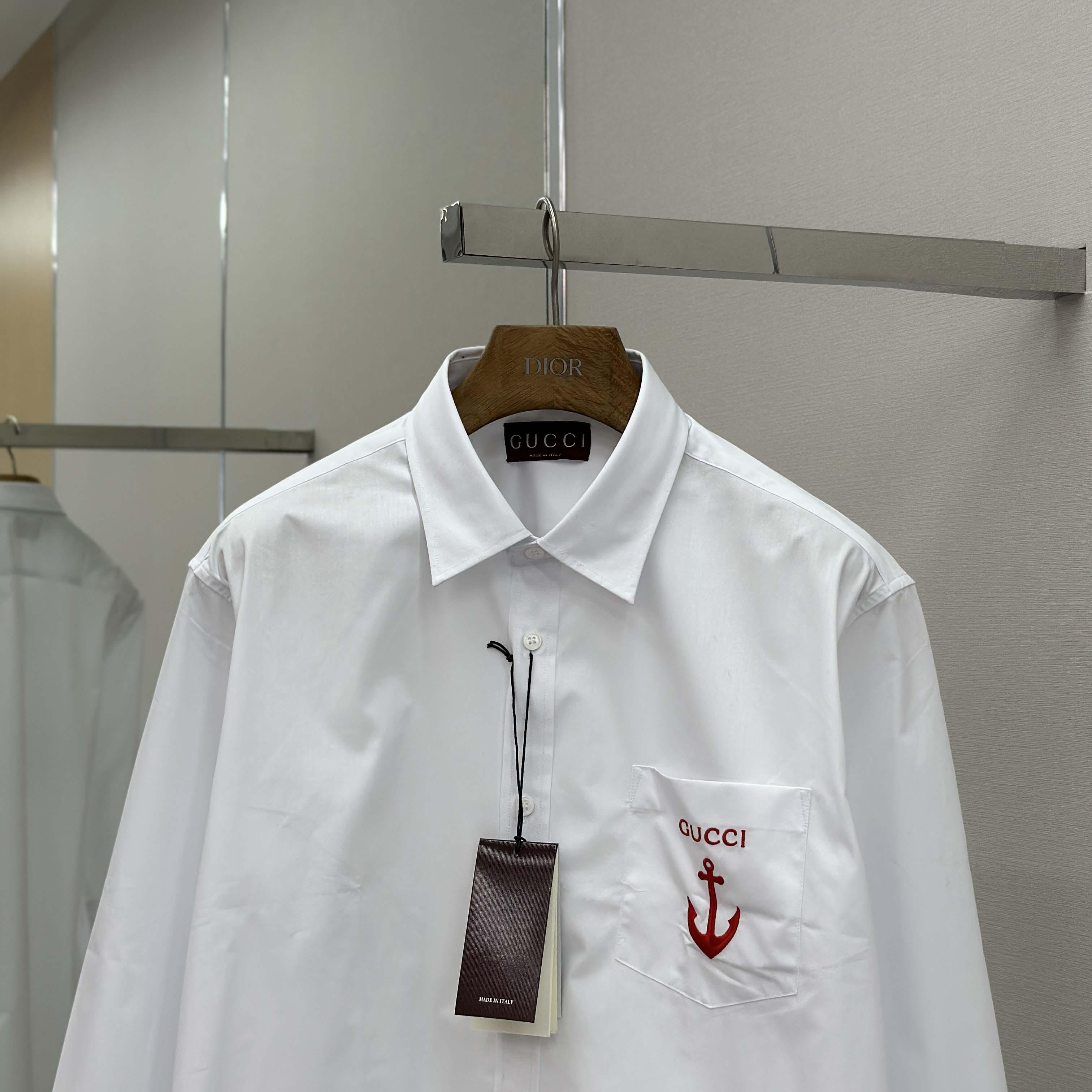 Gucci Cotton Poplin Shirt With Embroidery - FashionPlug