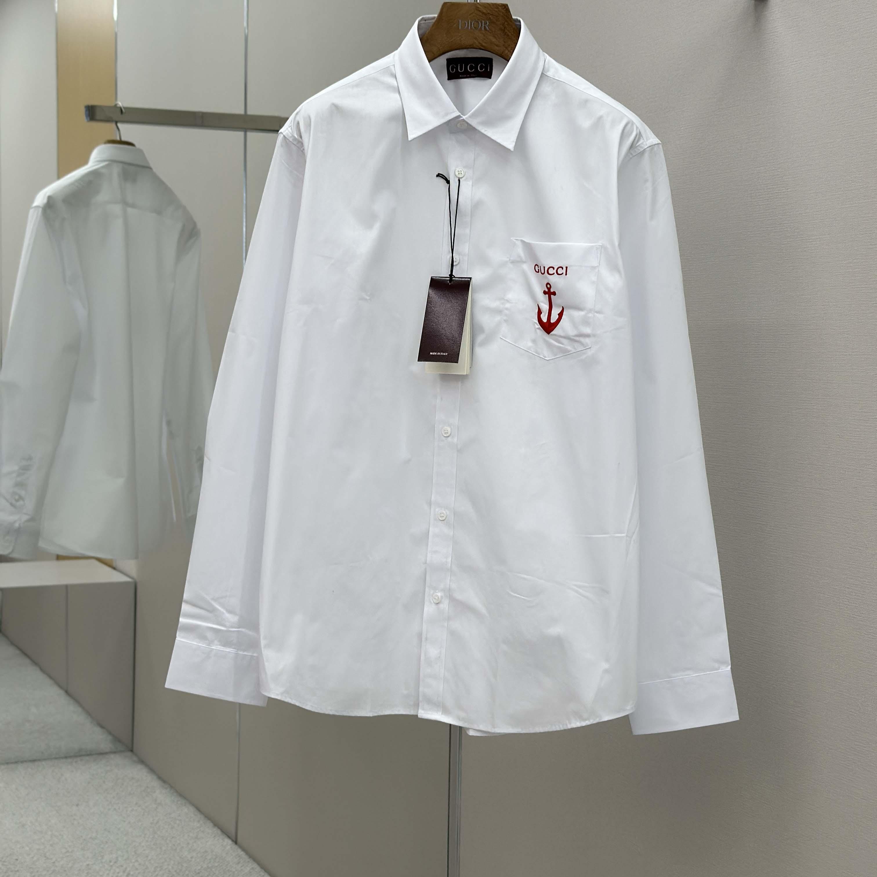 Gucci Cotton Poplin Shirt With Embroidery - FashionPlug