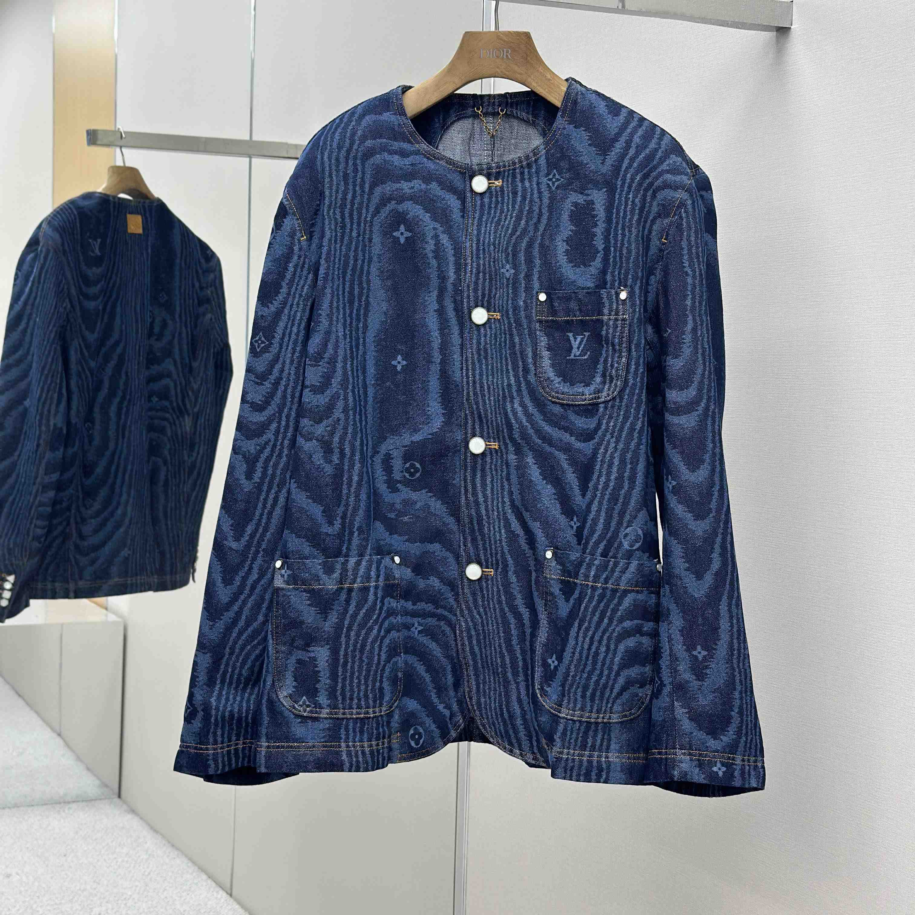 Louis Vuitton Chic Collarless Denim Jacket   1AHUXT - FashionPlug
