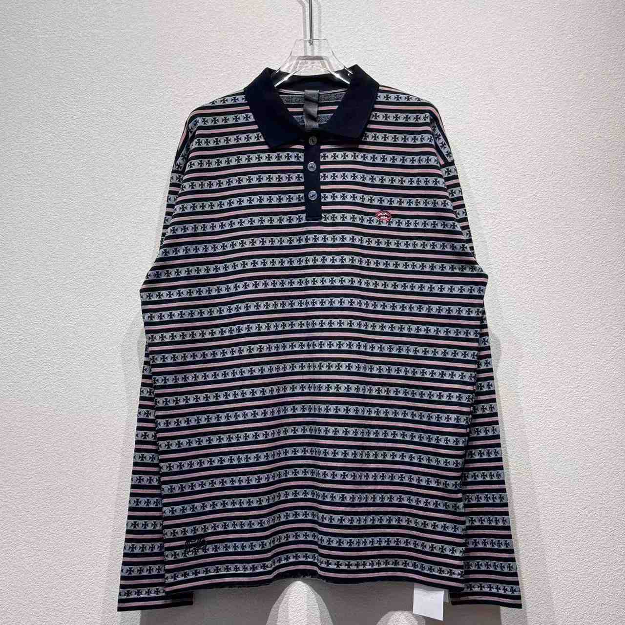 Chrome Heart Striped Polo Shirt - FashionPlug