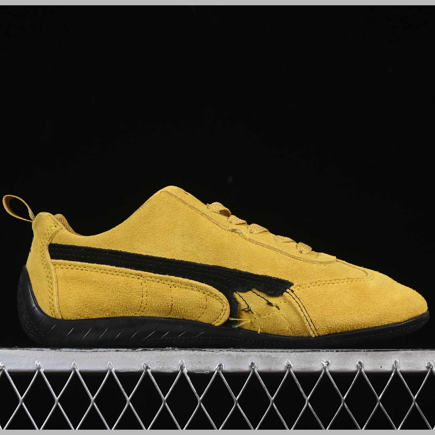 Balenciaga Speedcat Suede Balenciaga In Yellow And Black Distressed Suede Cowskin - FashionPlug