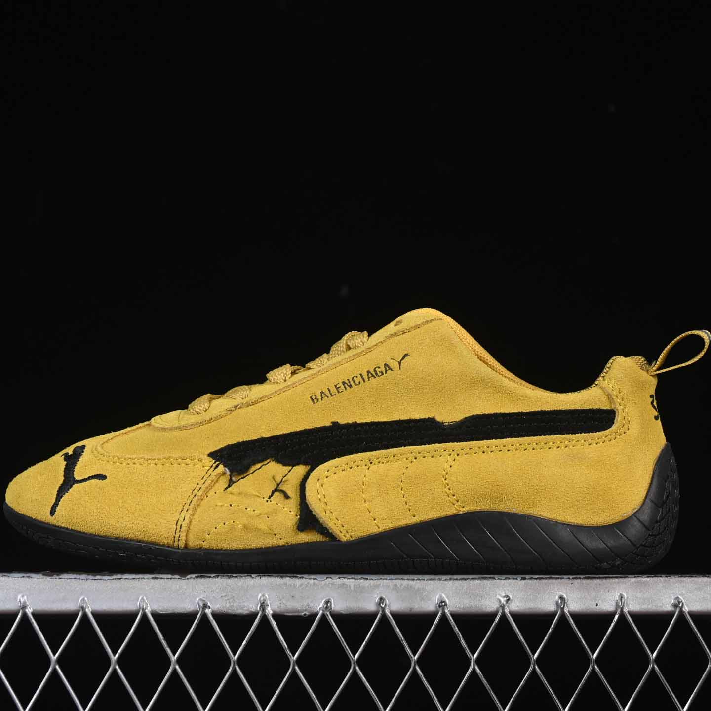 Balenciaga Speedcat Suede Balenciaga In Yellow And Black Distressed Suede Cowskin - FashionPlug