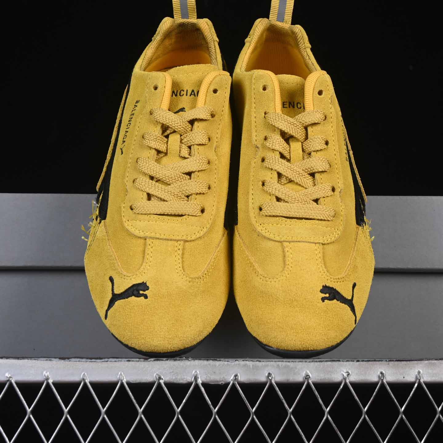 Balenciaga Speedcat Suede Balenciaga In Yellow And Black Distressed Suede Cowskin - FashionPlug
