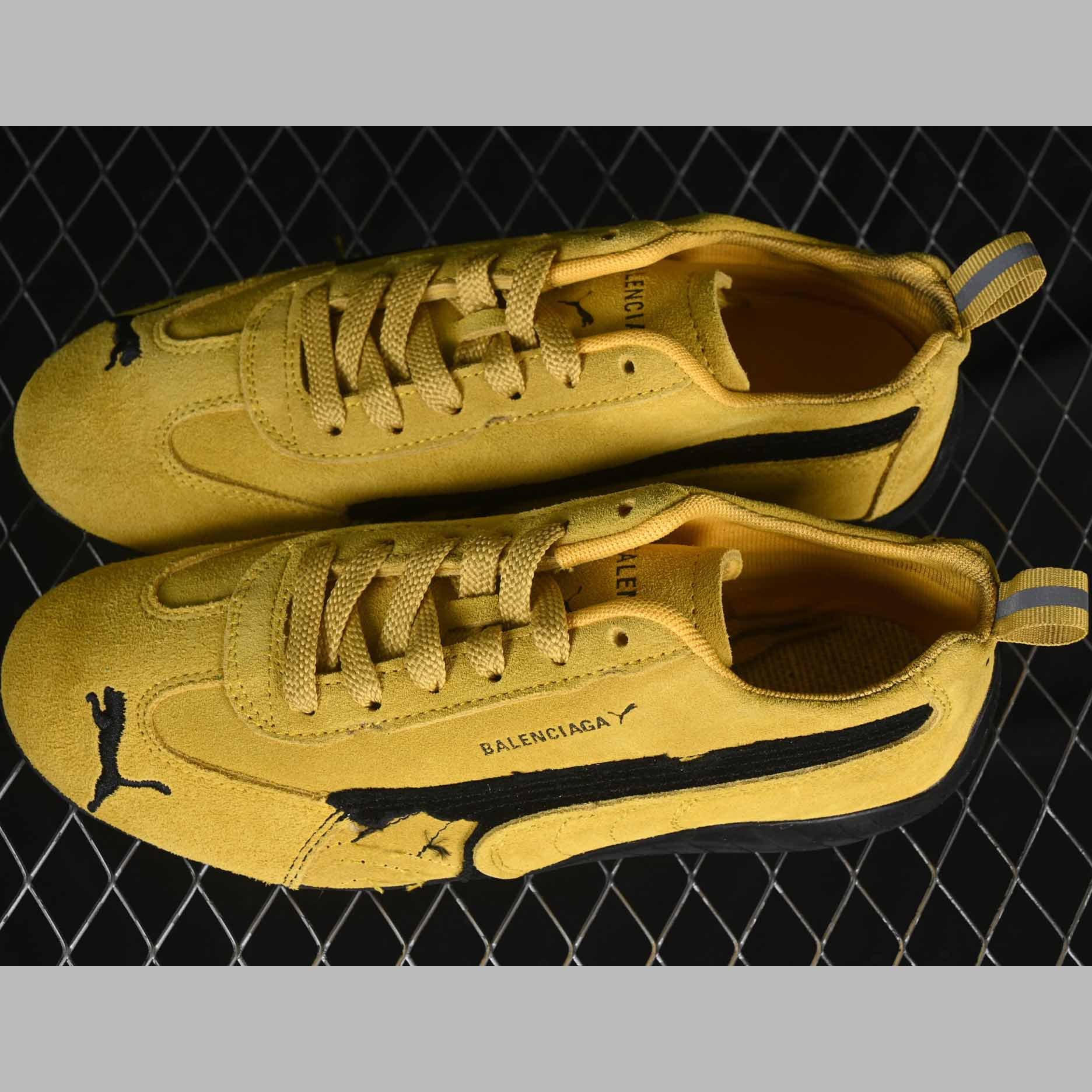Balenciaga Speedcat Suede Balenciaga In Yellow And Black Distressed Suede Cowskin - FashionPlug