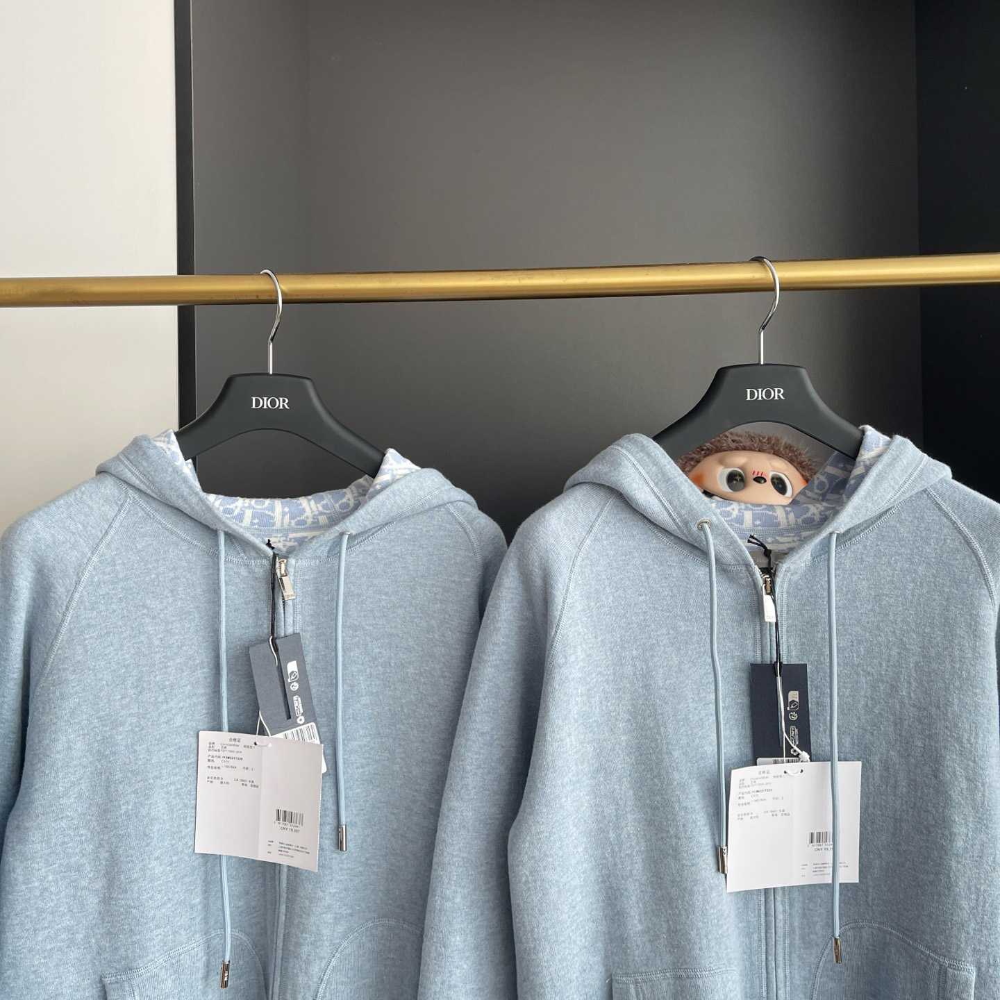 Dior Hooded Track Jacket Blue Cotton and Cashmere Knit  - FashionPlug