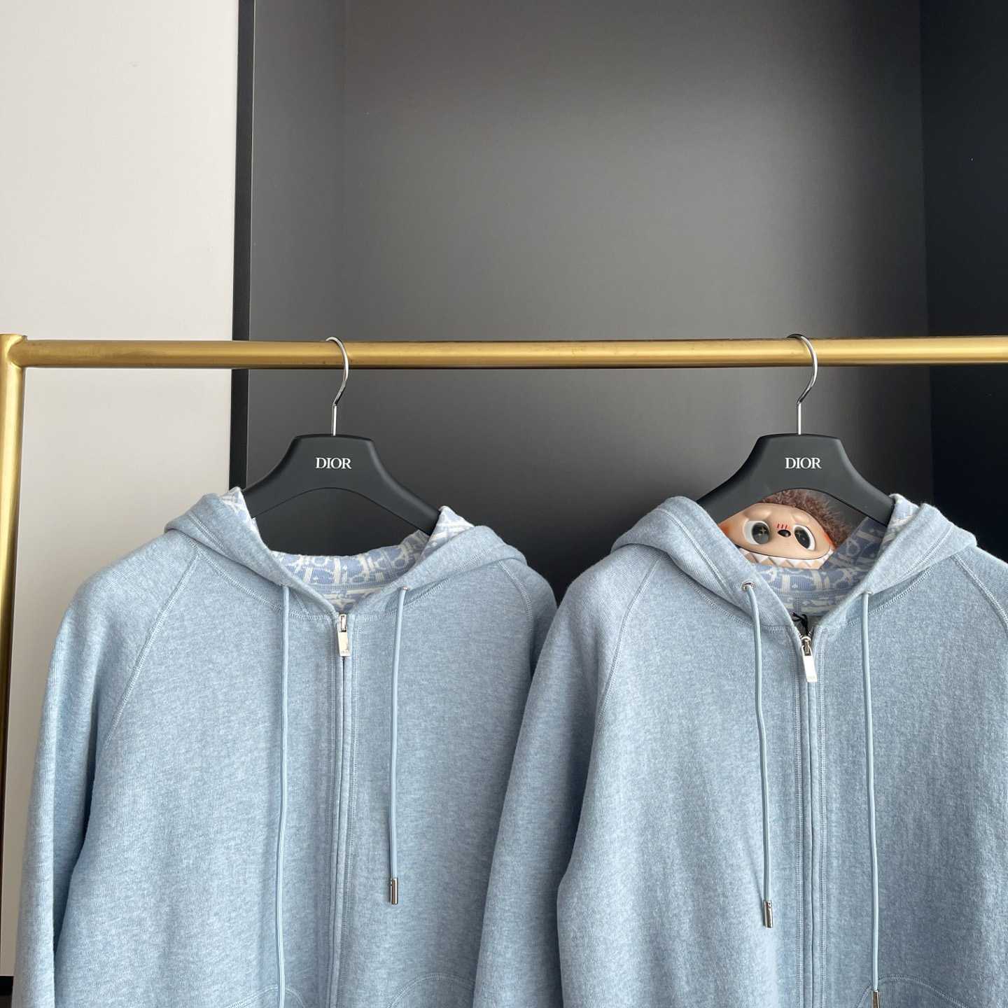 Dior Hooded Track Jacket Blue Cotton and Cashmere Knit  - FashionPlug