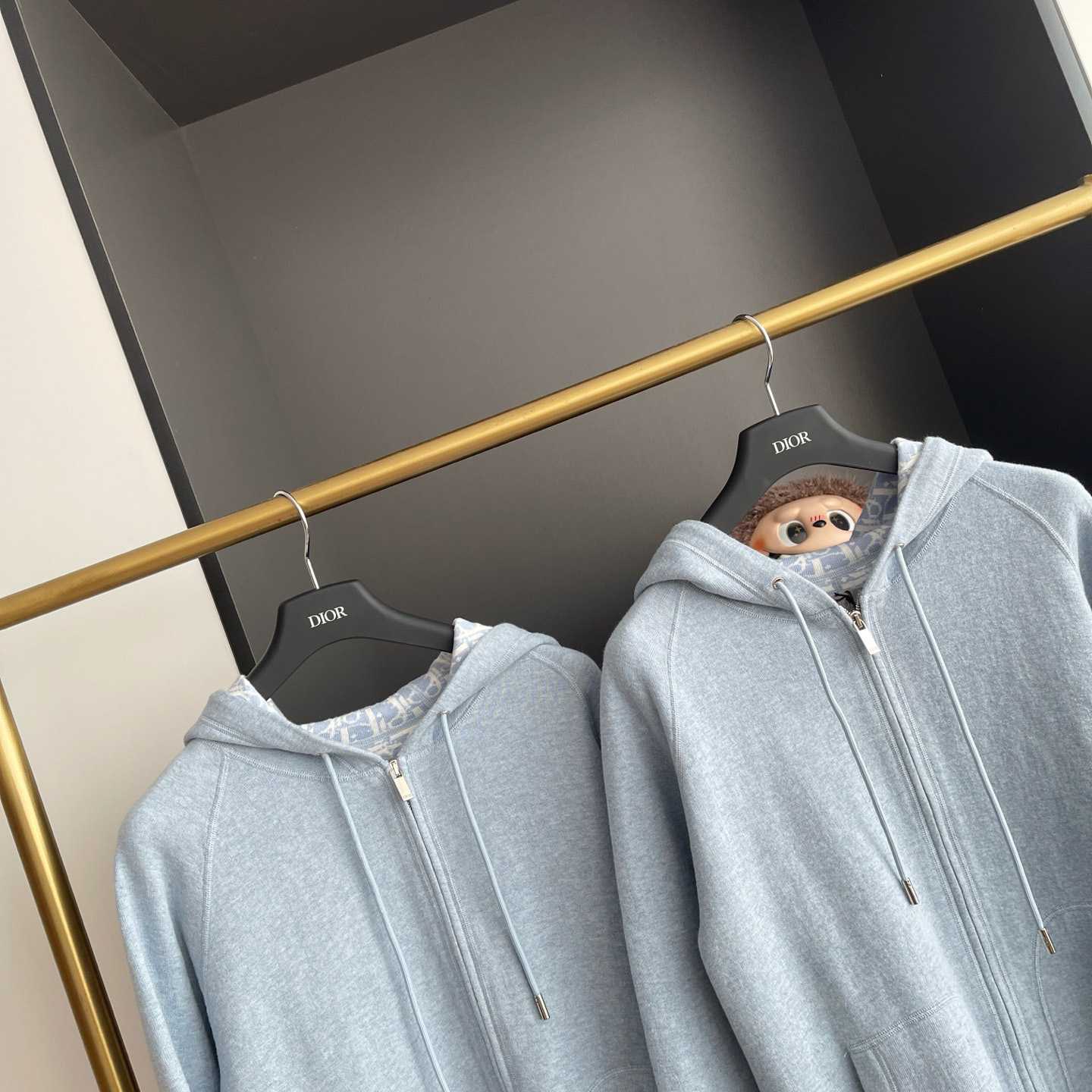 Dior Hooded Track Jacket Blue Cotton and Cashmere Knit  - FashionPlug
