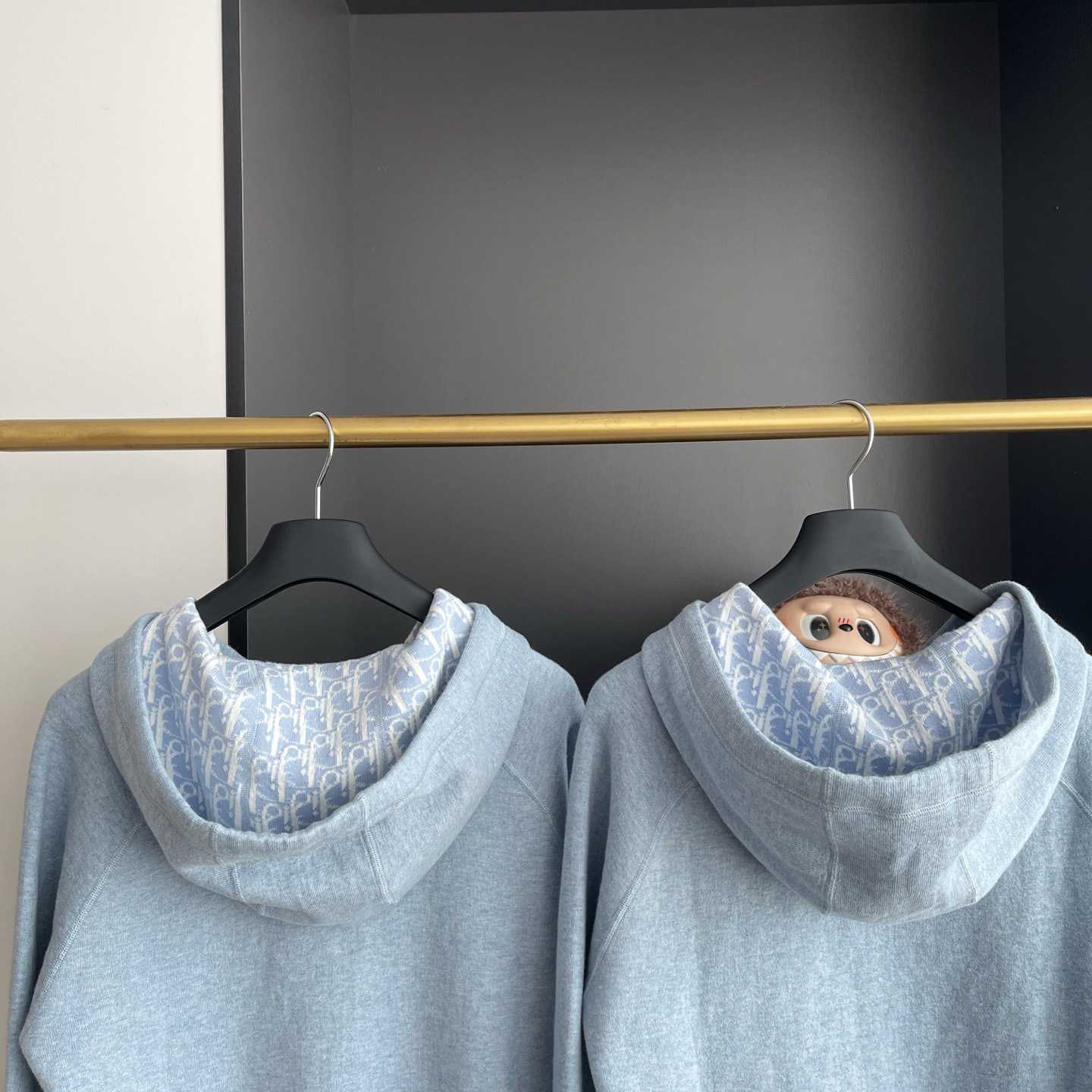 Dior Hooded Track Jacket Blue Cotton and Cashmere Knit  - FashionPlug