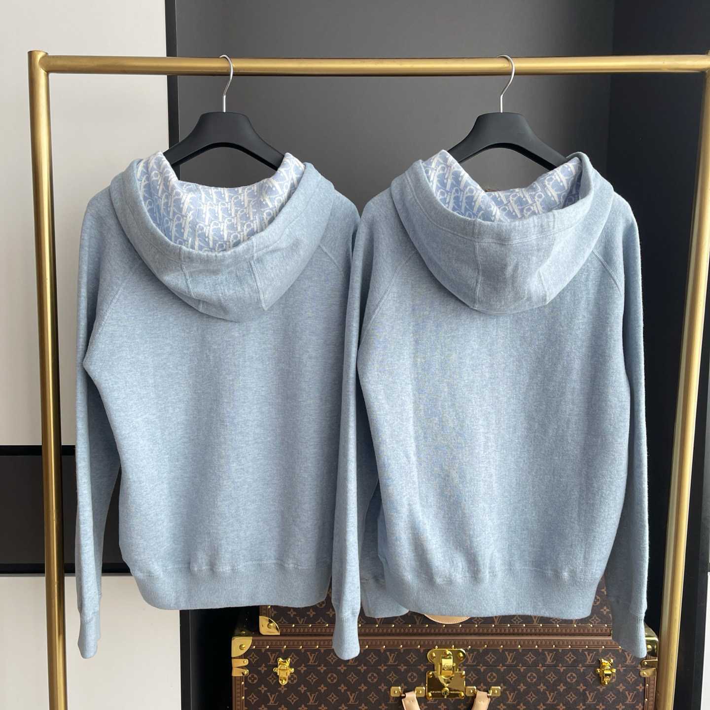 Dior Hooded Track Jacket Blue Cotton and Cashmere Knit  - FashionPlug