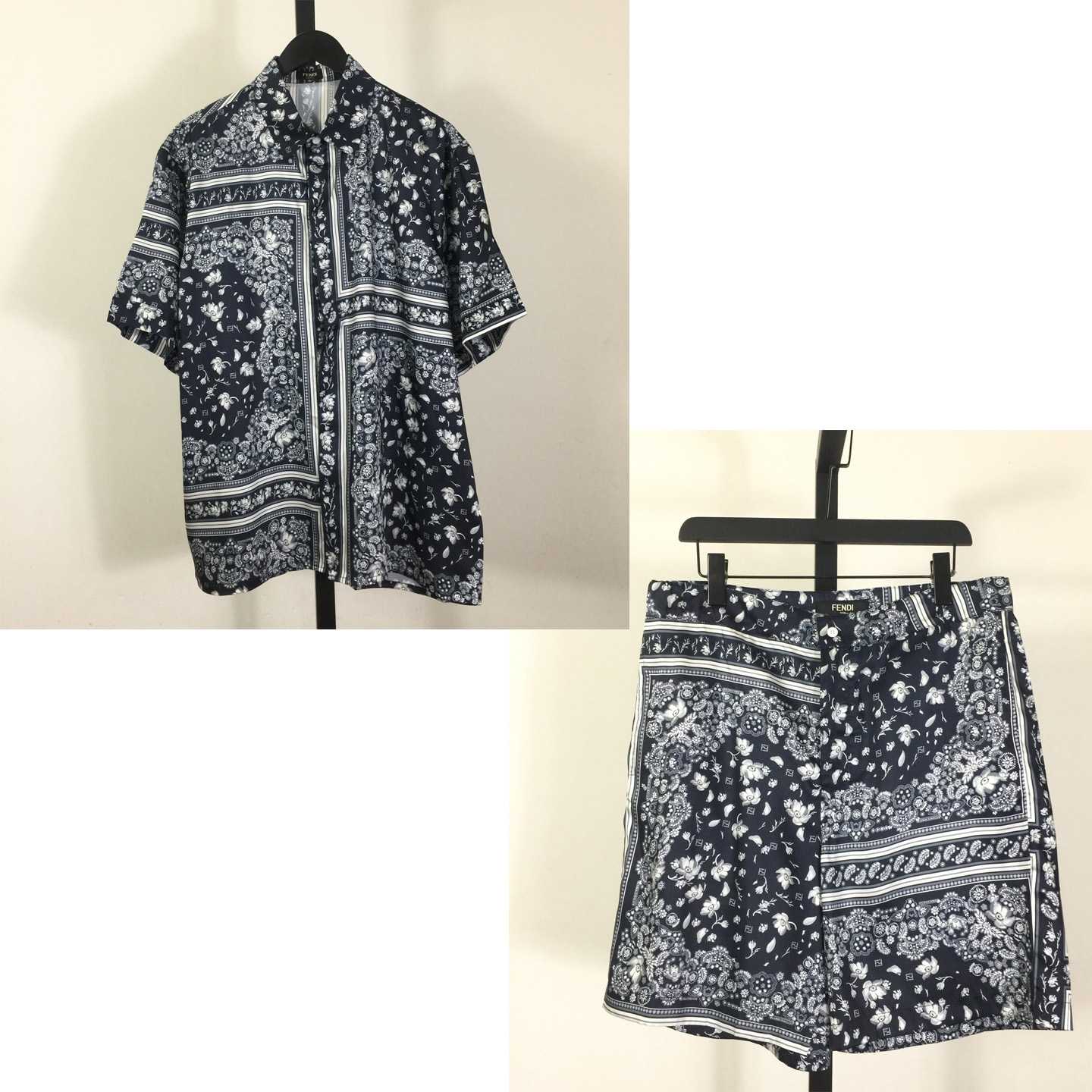 Fendi White And Blue Silk Shirt & Shorts - FashionPlug