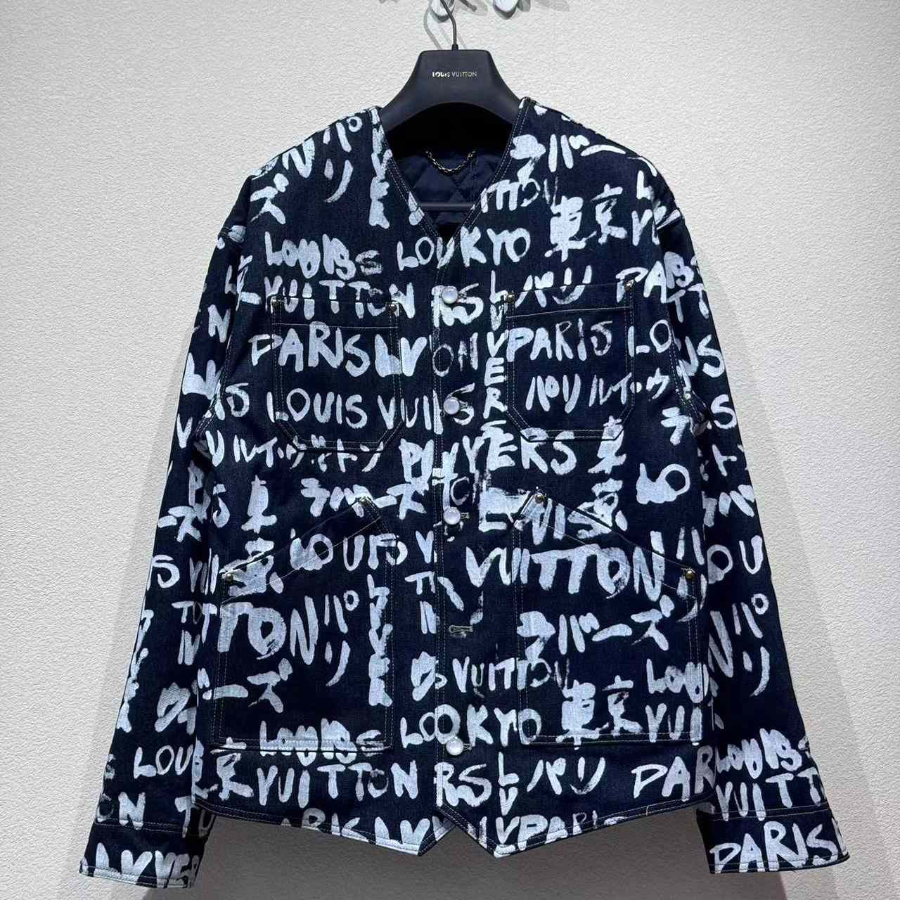 Louis Vuitton Denim Collarless Jacket  1AILLL - FashionPlug