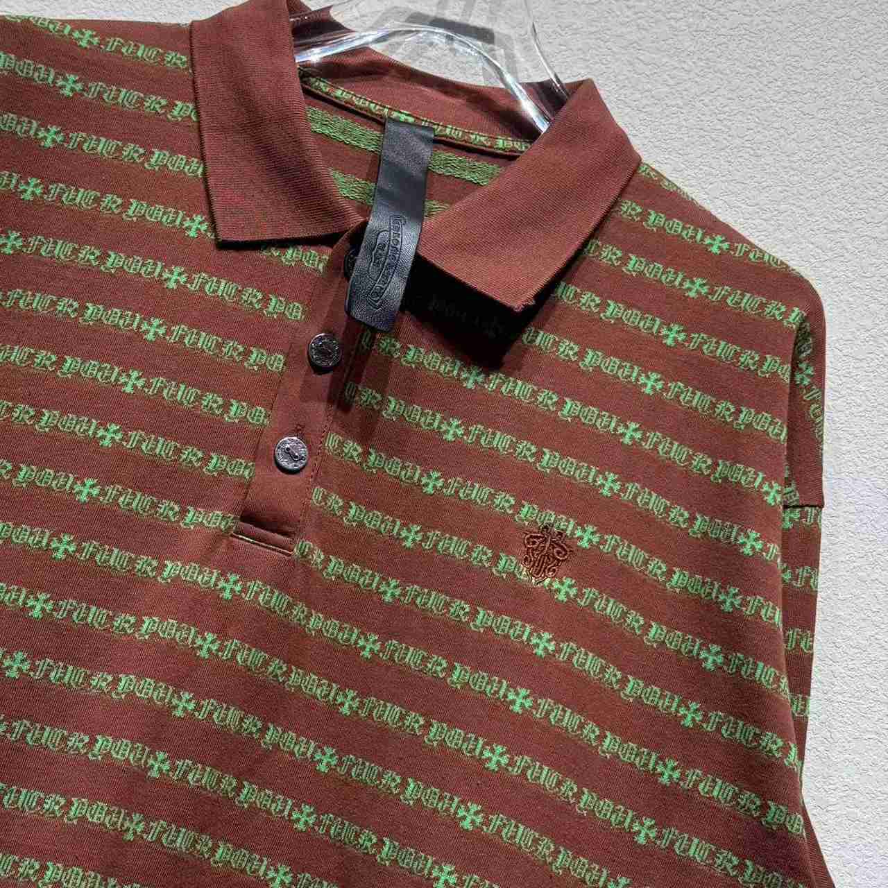 Chrome Heart Striped Polo Shirt - FashionPlug