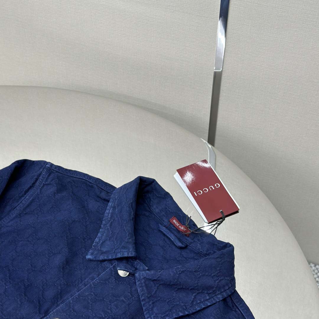 Gucci Bleached GG Cotton Denim Jacquard Shirt - FashionPlug