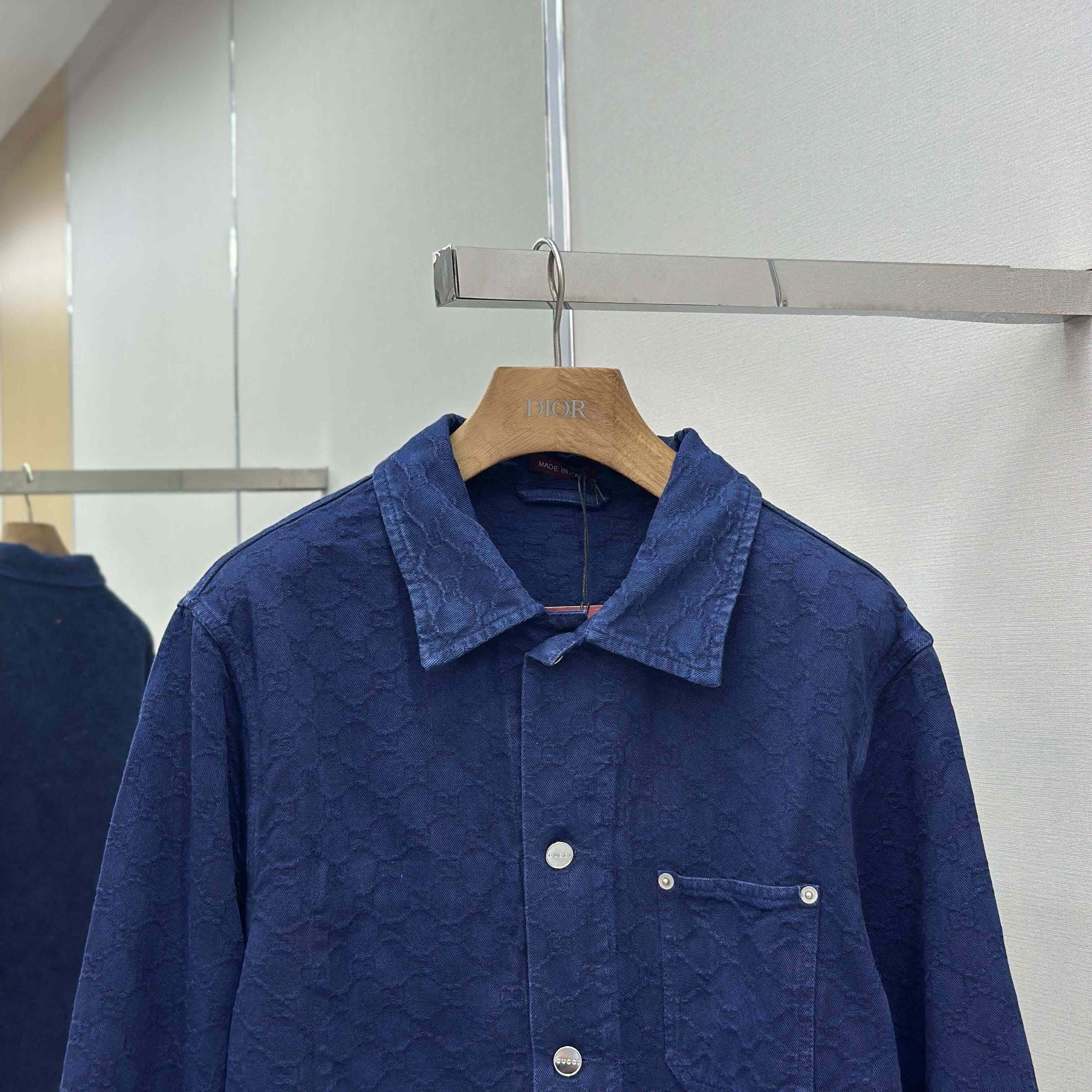 Gucci Bleached GG Cotton Denim Jacquard Shirt - FashionPlug