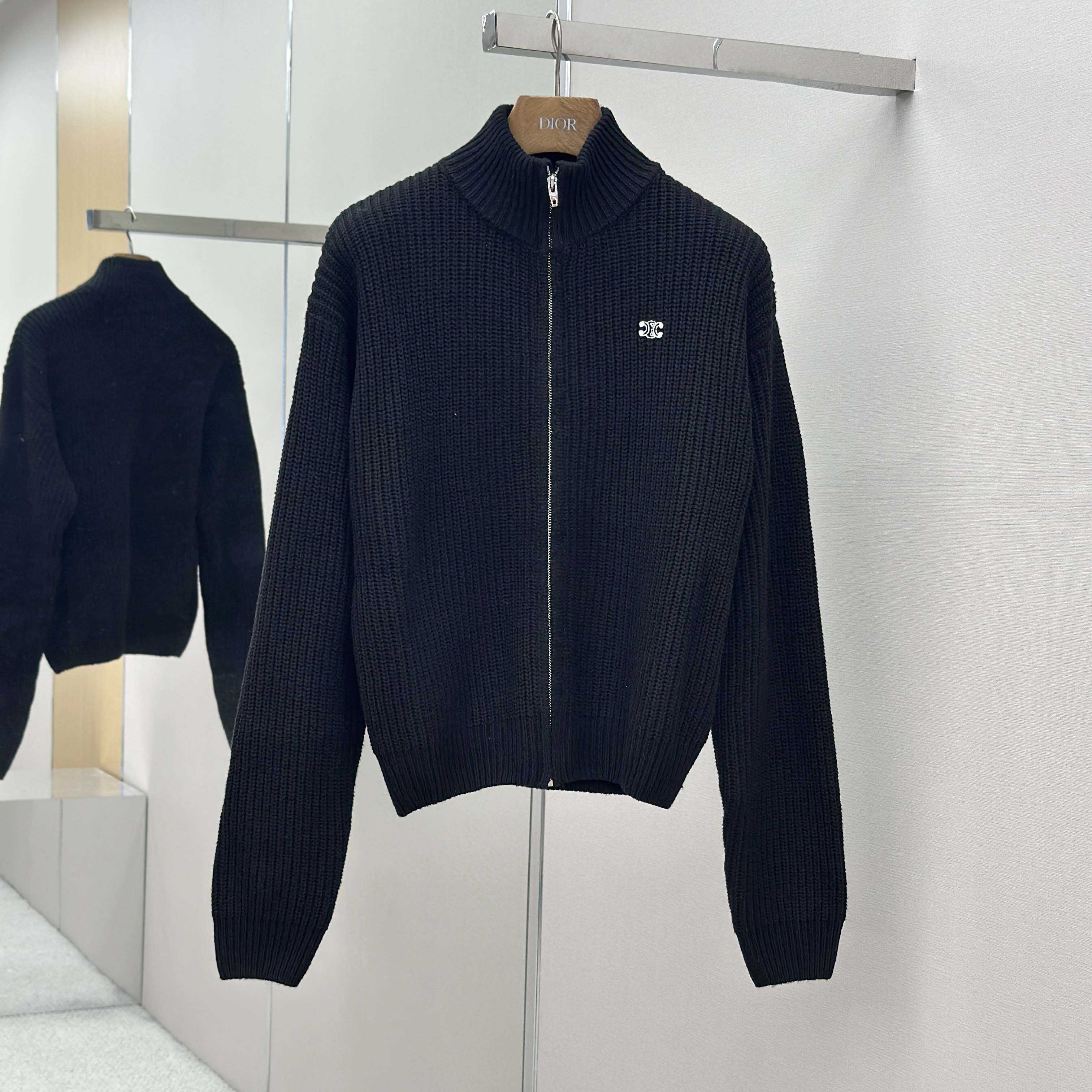 Celine Triomphe Trucker Sweater In Ribbed Wool  - FashionPlug