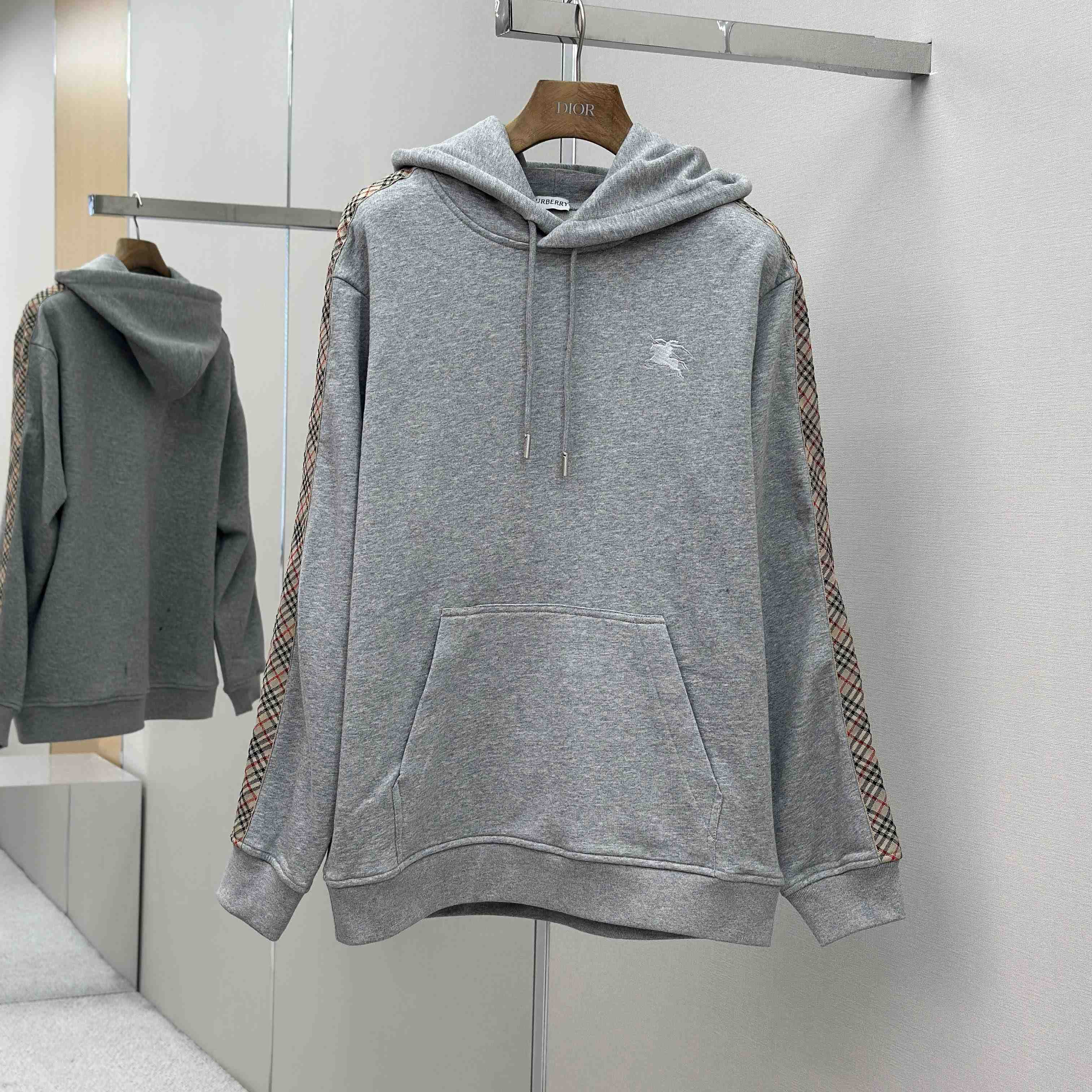 Burberry Check Trim Cotton Hoodie - FashionPlug