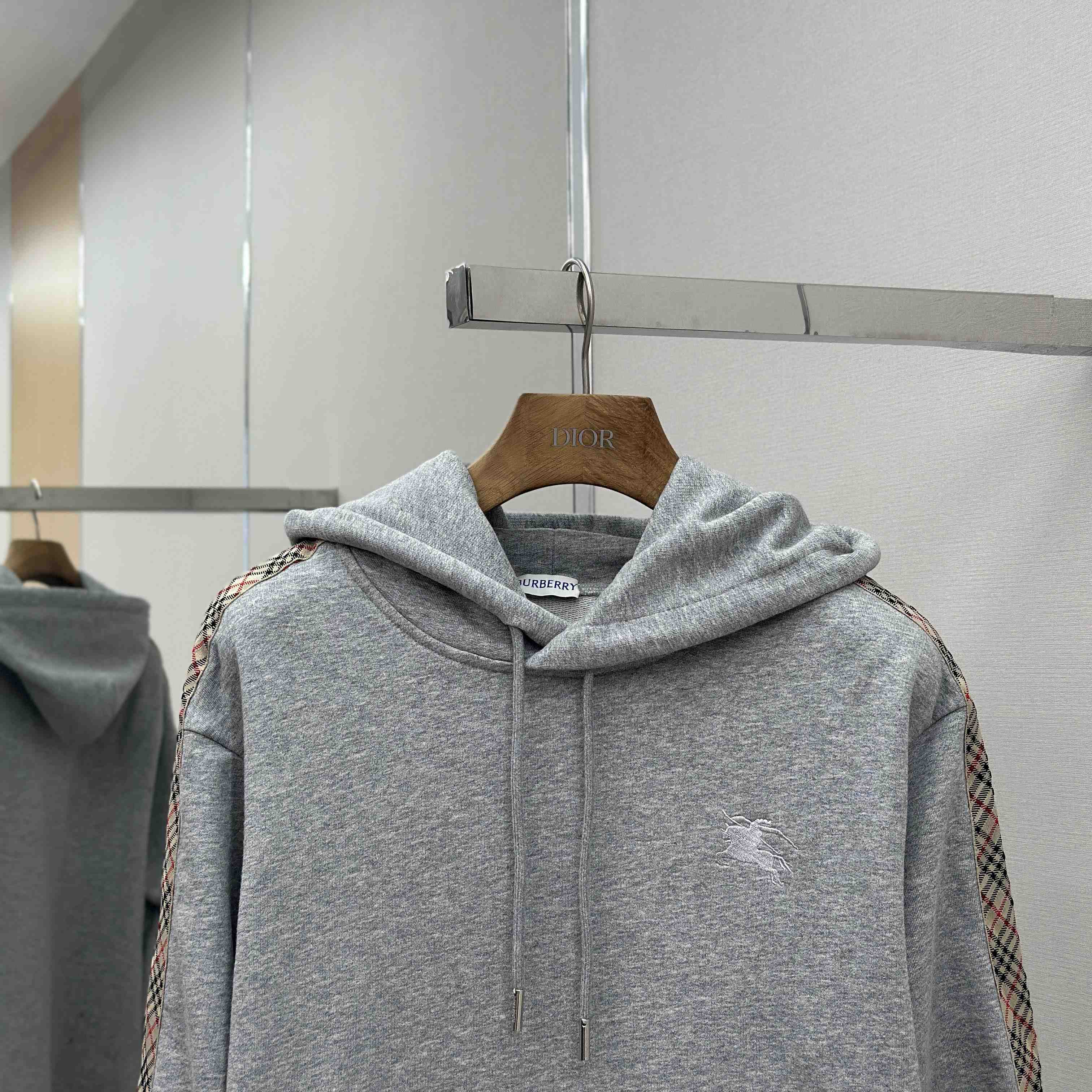 Burberry Check Trim Cotton Hoodie - FashionPlug
