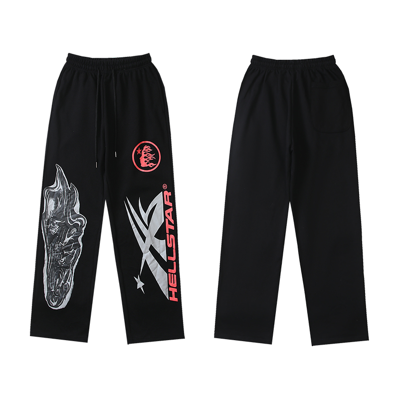 Hellstar Airbrushed Skull Closed Elastic Bottom Sweatpants Midnight Dye Black  - FashionPlug