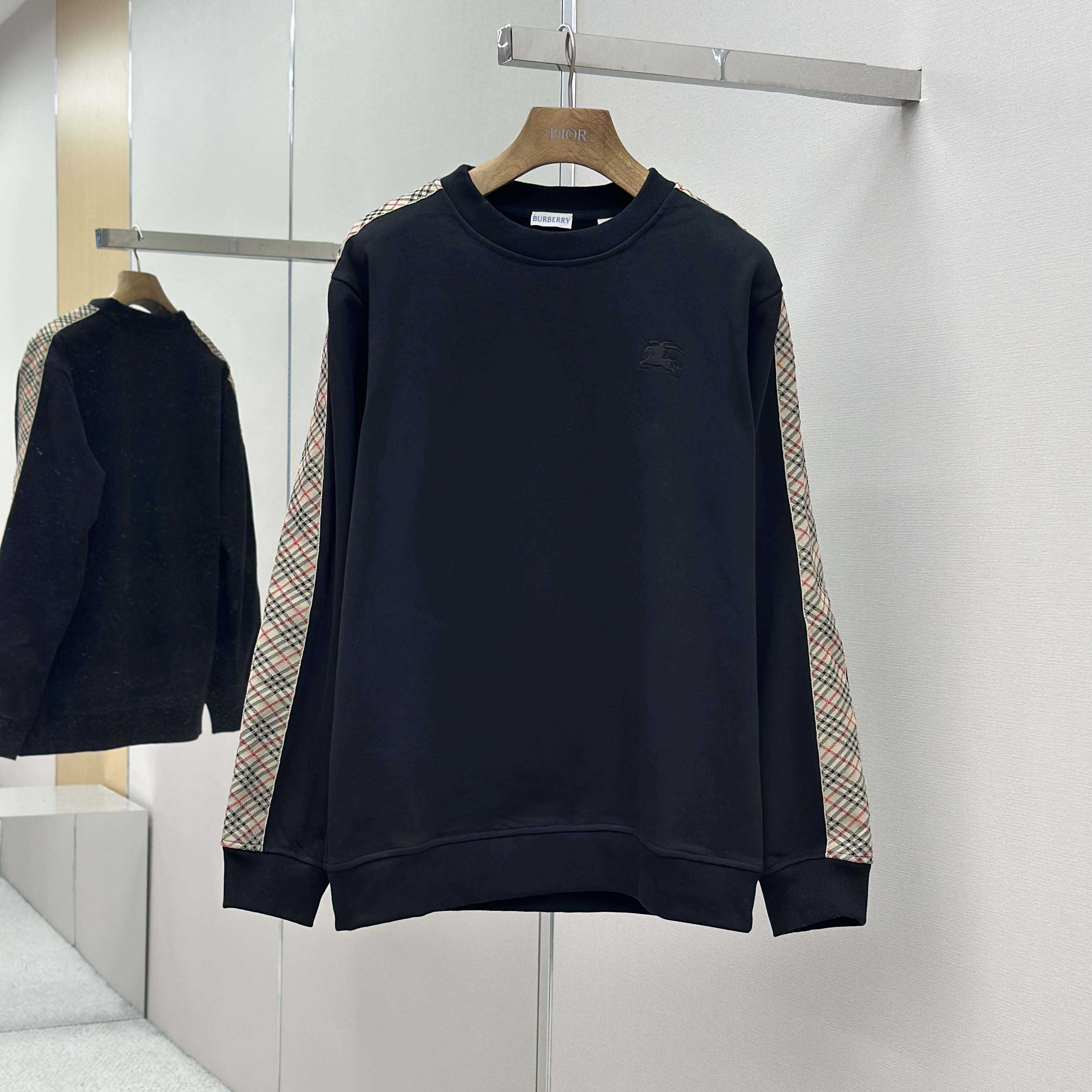 Burberry Check Trim Cotton Sweatshirt - FashionPlug