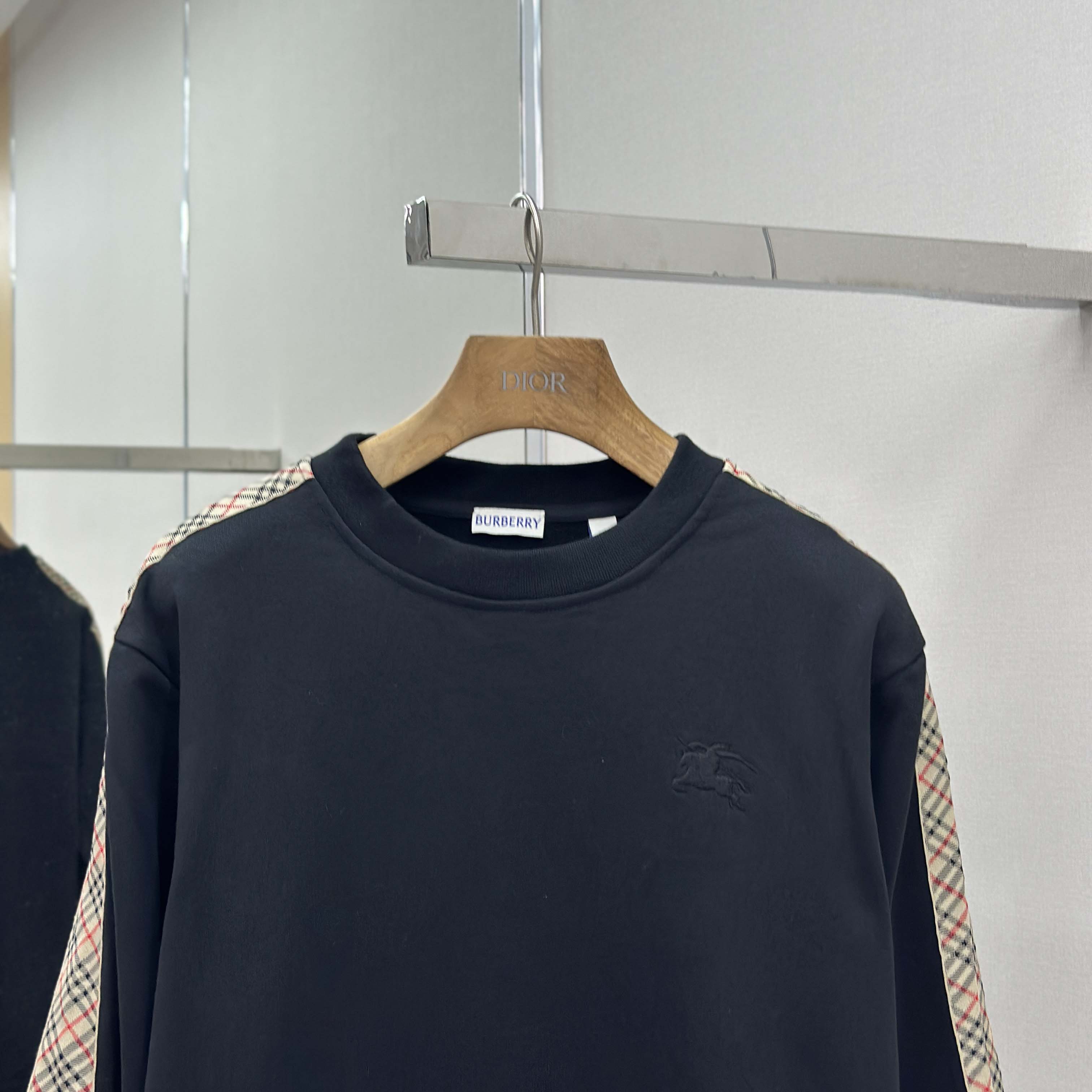 Burberry Check Trim Cotton Sweatshirt - FashionPlug