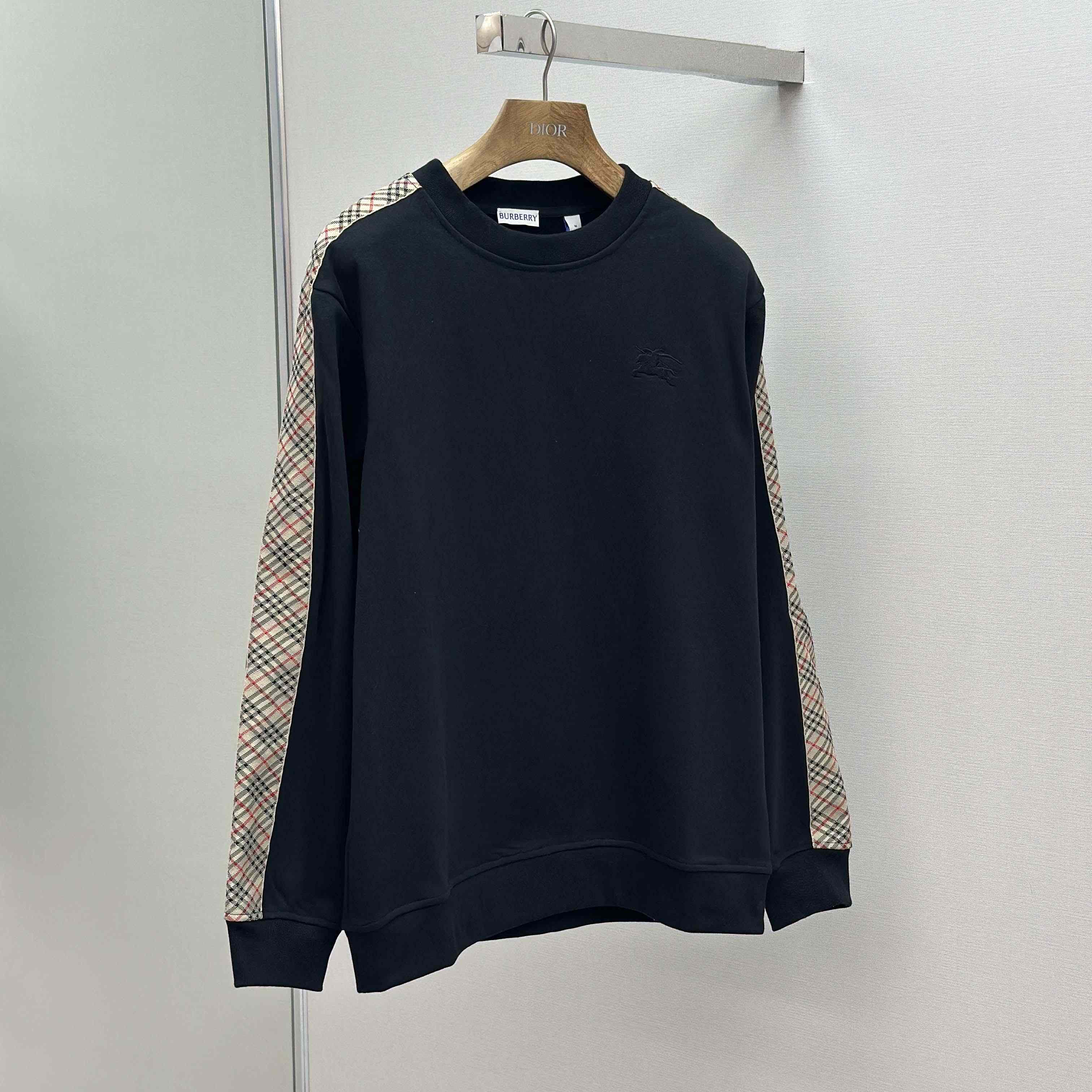 Burberry Check Trim Cotton Sweatshirt - FashionPlug