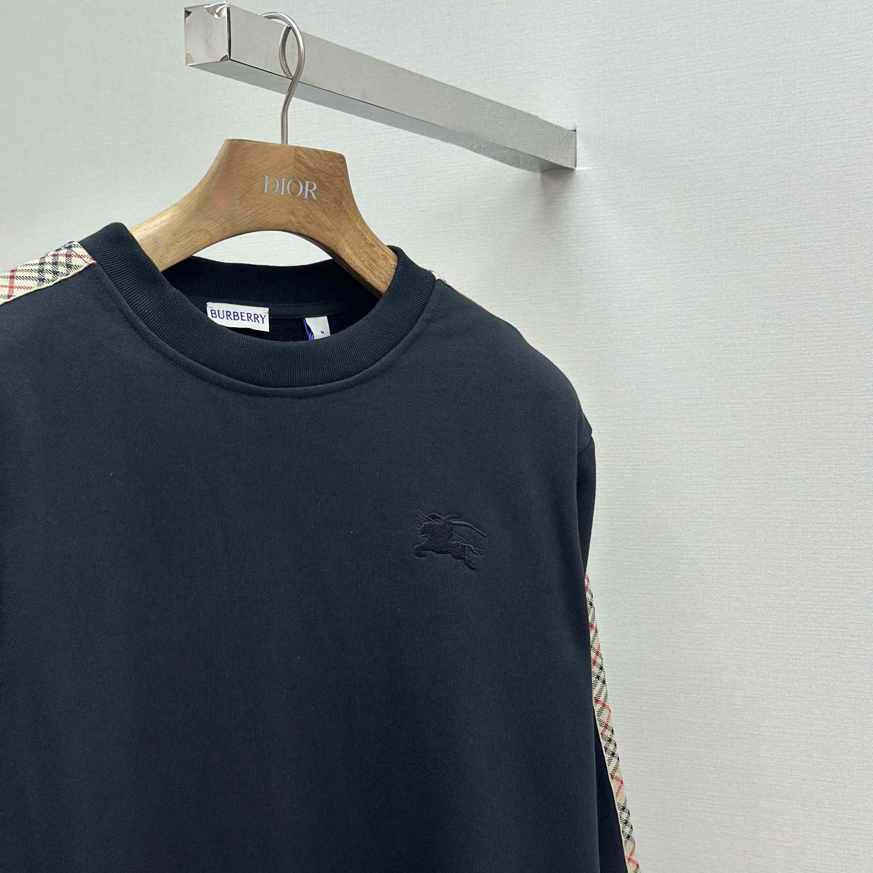 Burberry Check Trim Cotton Sweatshirt - FashionPlug