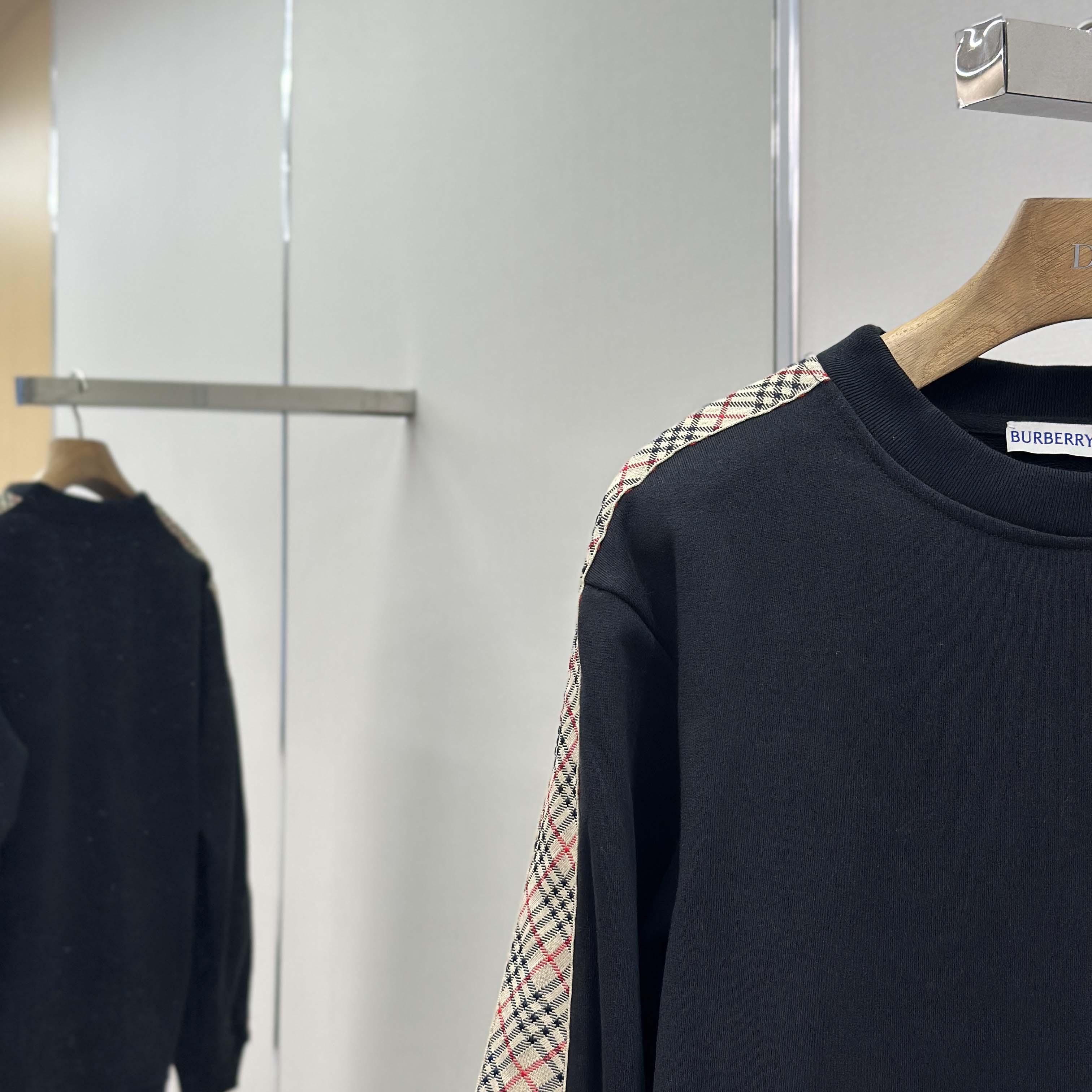 Burberry Check Trim Cotton Sweatshirt - FashionPlug