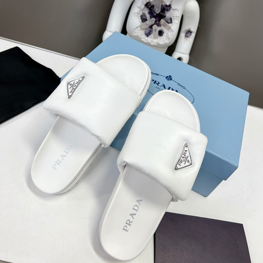 Prada Soft Padded Nappa Leather Slides - FashionPlug